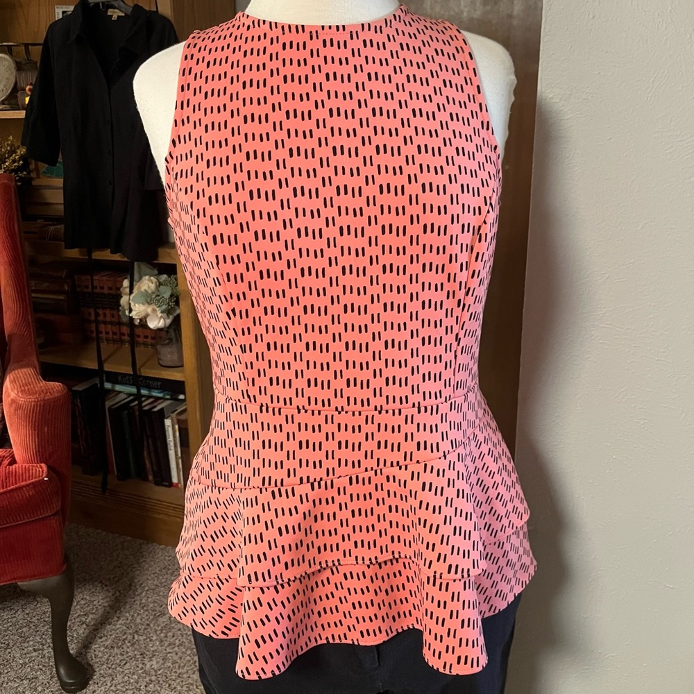 Coral and Black Peplum Top